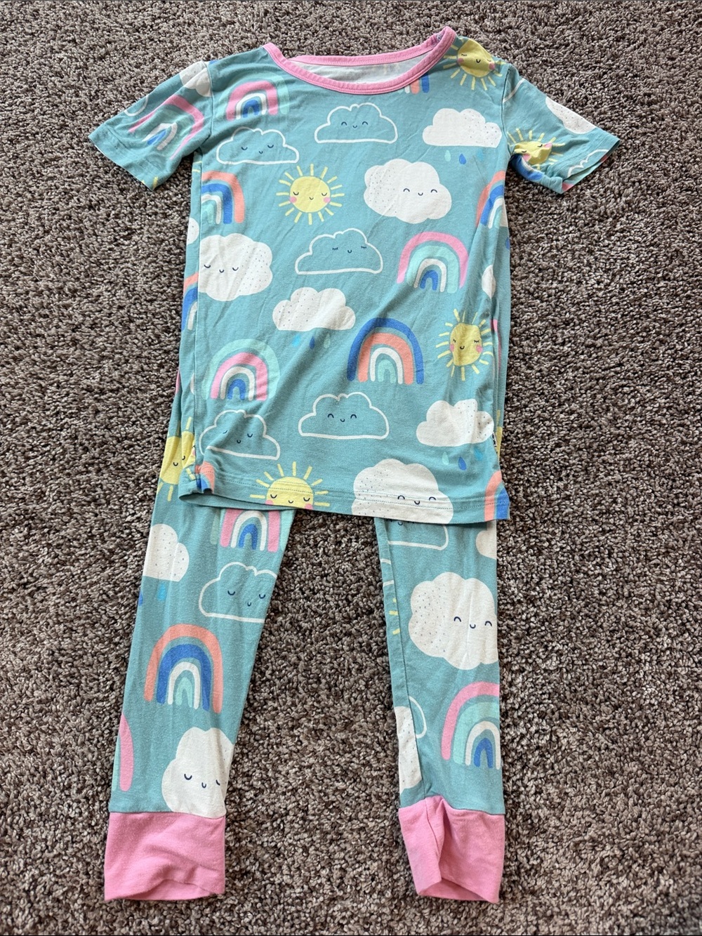 Little Sleepies Blue Cloud & Rainbow Pajama Set with Pink Trim